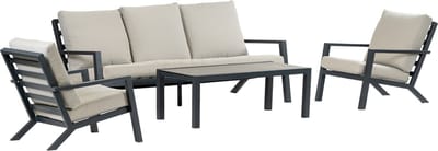Stoel-bank Loungeset Bezano | met 3-persoonsbank | Matt Black/Off White | Aluminium