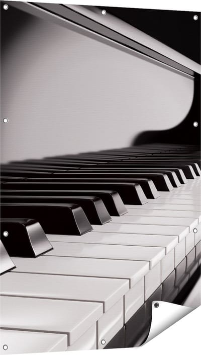 Gards Tuinposter Pianotoetsen - Noten - Piano - 80x120 cm - Tuindoek - Tuindecoratie - Wanddecoratie buiten - Tuinschilderij