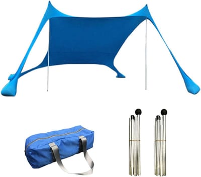 Strandtent Schaduwtent - Zonnescherm UV-bescherming - Stranddagen Ontspannen - Verstelbare Schaduwhoek - 210 x 150 x 170 cm - Blauw