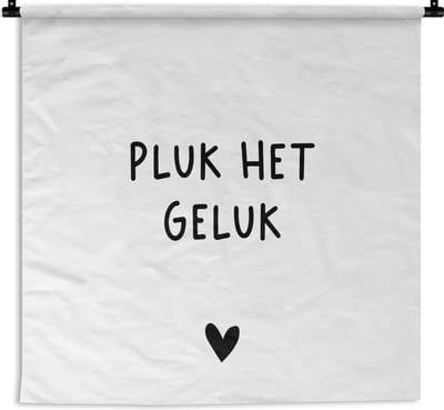 Wandkleed - Quotes - Geluk - Hart - 120x120 cm - Wandtapijt