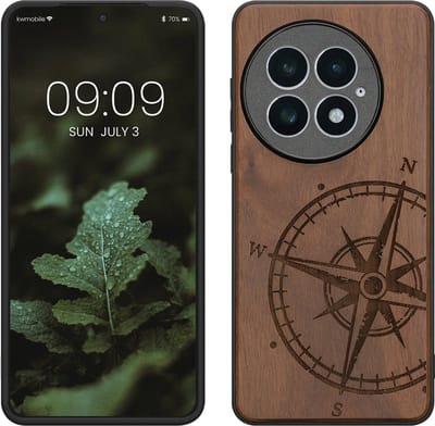 kwmobile telefoonhoesje geschikt voorOnePlus 13 - Hoesje met bumper - hout - In donkerbruin Vintage Kompas design