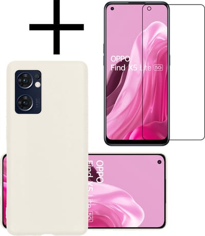 Hoesje - Met Screenprotector - Geschikt voor OPPO Find X5 Lite - Sterk & Shockproof - Back Cover - Siliconen Case - Telefoon Hoes - Wit