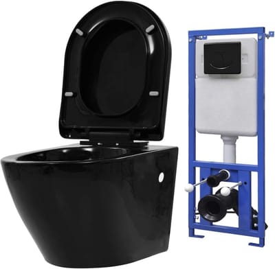 Hangend toilet - Zwevend toilet - Ruimtebesparend badkamer - Randloze spoelfunctie - D-vorm - Zwart