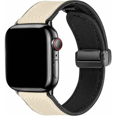 123watches bandje Lennox - leer - wit - 38 · 40 · 41 & 42 mm - Geschikt voor Apple Watch series 1/2/3/4/5/6/7/8/9/10/11/12/SE/SE2/SE3