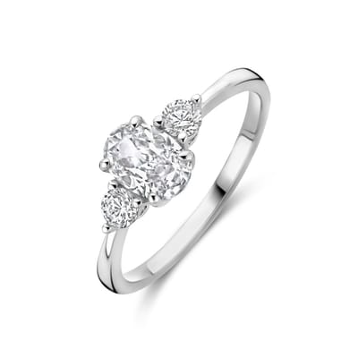 Gerhodineerd Zilver Ring Trilogie Met Zirkonia 7 X 5 Mm 1338911