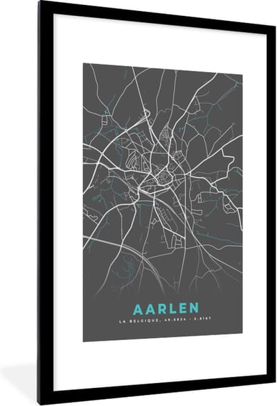 Fotolijst incl. Poster - Plattegrond – Aarlen – Blauw – Stadskaart - Kaart - 80x120 cm - Posterlijst