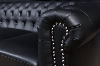 Chesterfield 3-zitsbank 205cm zwart kunstleer klinknagels veerkern - 41447