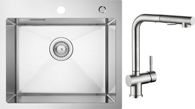CECIPA max 50x45cm Spoelbak Keuken - Spoelbakken met Keukenkraan Met Uittrekbare Uitloop - Gootsteen voor Roestvrij staal - Spoelbakken met afdruip - Zilver