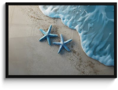 Poster in lijst - Fotolijst 90x60 cm - Posters - Zeesterren - Zand - Zee - Blauw - Posterlijst zwart - Decoratie - Wanddecoratie woonkamer - Muurdecoratie slaapkamer