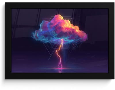 Poster in lijst - Fotolijst 30x20 cm - Posters - Donderwolk - Bliksemschicht - Licht - Blauw - Posterlijst zwart - Decoratie - Wanddecoratie woonkamer - Muurdecoratie slaapkamer