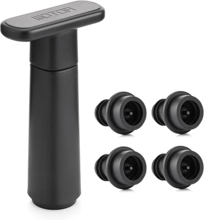 SnelShoppen - Wijn Vacuumpomp met 4 Stoppers, Wijnfles Sluitventiel, Wijnbewaarder, Herbruikbare Wijnstopper Houdt Wijn Vers, Ideaal Wijnaccessoire Ca