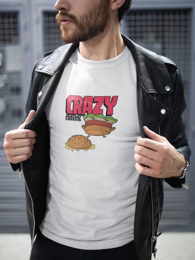 Shirt - Crazy craving - Wurban Wear | Grappig shirt | Craving | Unisex tshirt | Fast food | Airfryer | Sport | Verwenpakket | Wit, Zwart & Blauw