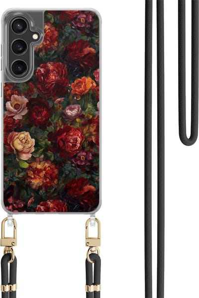 Casimoda® hoesje met koord - Geschikt voor Samsung S24 FE - Floral Garden - Afneembaar koord - TPU/polycarbonaat - Rood