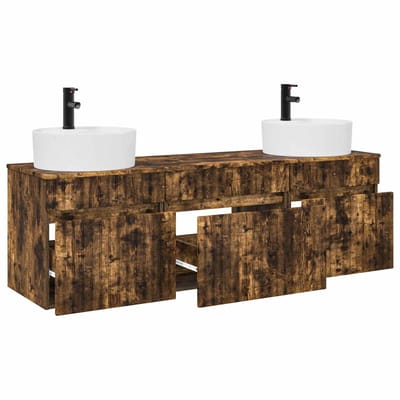 vidaXL - Badkamerkast - set - 3 - st - Gerookt - eiken - 49 - x - 44,5 - x - 65 - cm