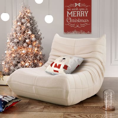 HAUSS SPOLE Relaxfauteuil - Lazy Stoel - Teddy Fleece Zitzak Stoel voor Binnengebruik - Relaxstoel lounge fauteuil - Slaapkamer & Woonkamer - Volwassenen & Jongeren - Ergonomisch & Comfortabel - 91x102x72cm -Wit