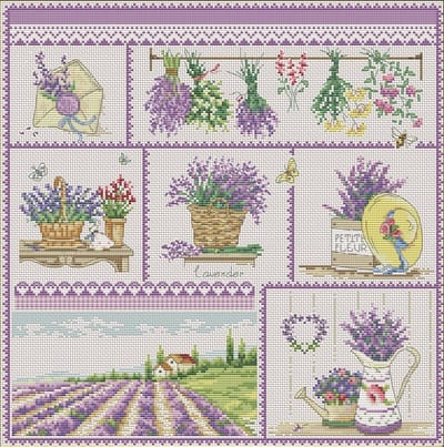 Borduurpakket VDV - Lavender Paradise - Lavendel Paradijs - DMC garens - telpatroon om zelf te borduren