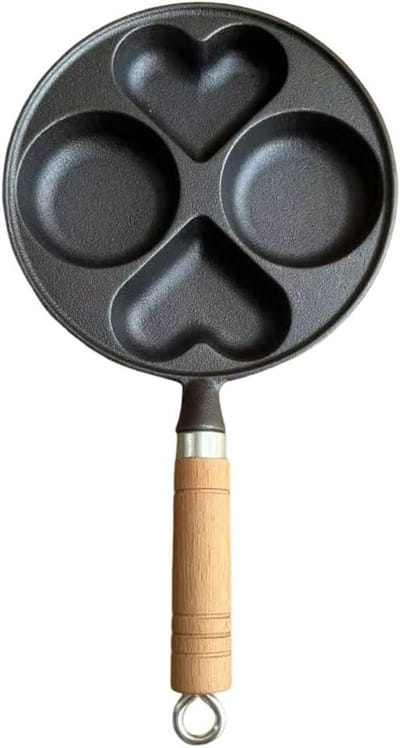 Omeletpan met 4 gaten - Eierpan Koekenpan - Ontbijt Bereiden - Gietijzer Antiaanbaklaag - 36.5 cm - Zwart