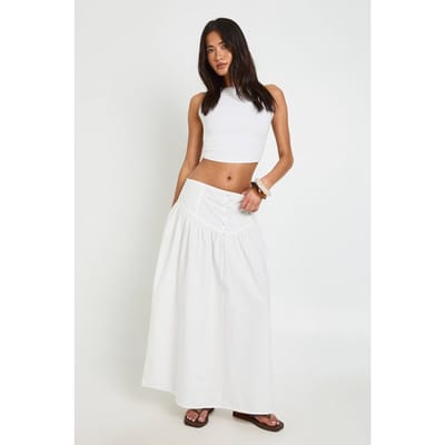 boohoo Dames Maxi Rok Met Knoopsluiting Op Tailleband | Wit | Maat: 40