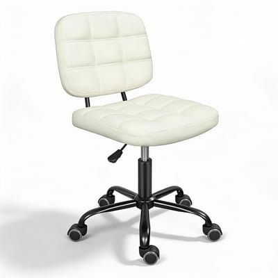Bureaustoel Ergonomisch Zonder Armleuning Comfortabel & Minimalistisch Design – Bureaustoel Met Wielen Verstelbare Hoogte Voor Flexibel Gebruik – Computerstoel Wit/Crème Modern & Ruimtebesparend