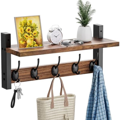 CLGP® Wandkapstok met Hoedenplank - Kapstok Hangend met Plank - Wandhaak - Bruin en Zwart
