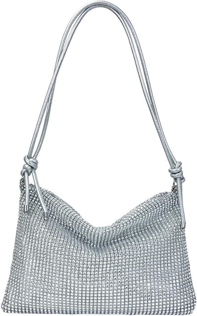 Glinsterende zilveren clutch voor dames - elegante strass tas met verstelbare schouderriem