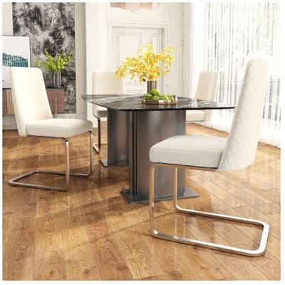 Chaises de salle à manger - MUVOE - Ensemble de 4 - Velours beige - Dossier en losange - Pieds en métal beige