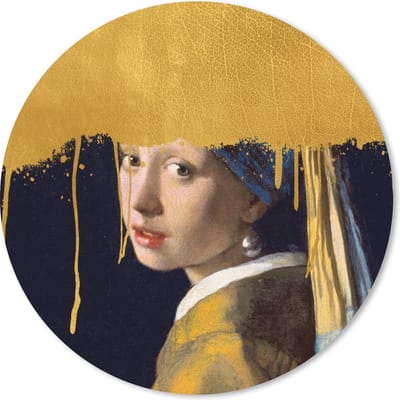 Muismat rond 20x20 cm - Mousepad Meisje met de parel - Goud - Vermeer - Ronde muismatten
