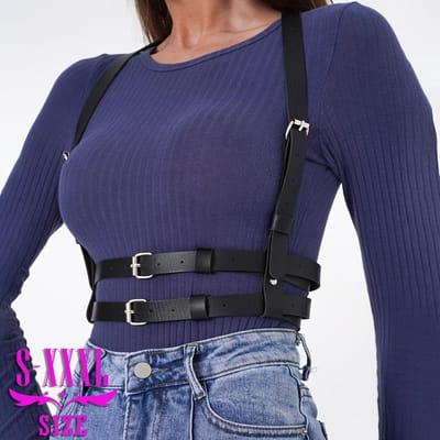 Leren Borsttuig Riem Voor Dames, Grote Maat Riem, Punk Lichaams Harnas Riem, Rave Outfit Harnas Riem. S black