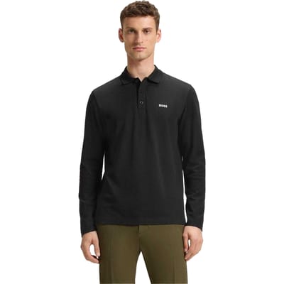 Boss Heren Plisy poloshirt met lange mouwen (Zwart)