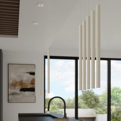 Hanglamp PASTELO 3 met 3 buiskappen in lijn - Sollux Lighting - IP20 - Beige staal behuizing - 30 x 5 x 94 cm - 3 x G9 LED, exclusief lichtbron - 3 x 8 W - Moderne hanglamp voor hal, gang en keuken