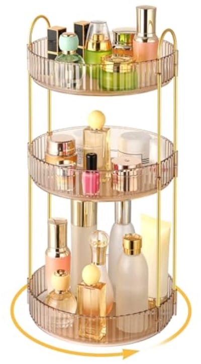 PromoHome Make-up Organizer 360° Draaibaar - 3 Lagen Transparante Cosmetica Organizer voor Make-uptafel, Badkamer, Slaapkamer - Barnsteen