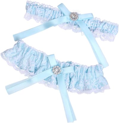 Bruid Kousenband - Bruidsaccessoire - Bruiloft Versiering - Kanten Bloem Detail - 17 cm - Hemelsblauw