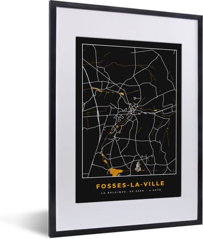 Fotolijst incl. Poster - Stadskaart - Fosses-La-Ville - Plattegrond - Goud - Kaart - 30x40 cm - Posterlijst