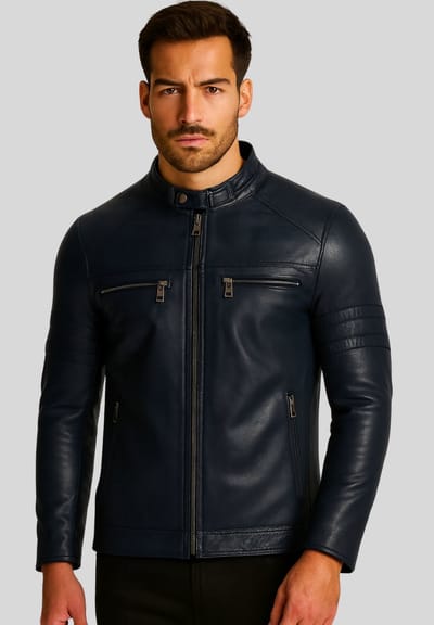 JONES Leren Jas - Heren Jas - Blauw - Maat S