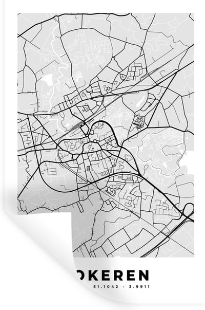 Muurstickers - Sticker Folie - België – Lokeren – Stadskaart – Kaart – Zwart Wit – Plattegrond - 20x30 cm - Plakfolie - Muurstickers Kinderkamer - Zelfklevend Behang - Zelfklevend behangpapier - Stickerfolie