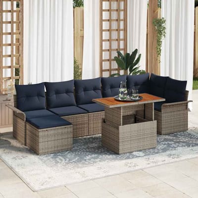 vidaXL - Tuinbank - Set - 8 - st - Grijs - en - Marineblauw - poly - rattan