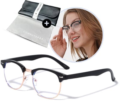 computerbril.shop® Vintage Computerbril - Zonder Sterkte - Zwart met goud montuur - Blauw Licht Filter Bril - Blue Light Glasses - Beeldschermbril - Anti blauw licht - Unisex - Game bril - Bril tegen vermoeide ogen - Bril computer/tv schermen