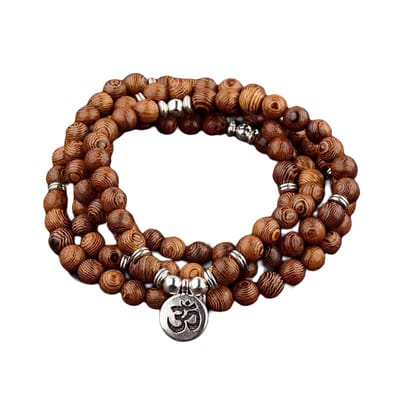 Mala ketting 108 kralen hout Ohm - Armband Tibetaanse Rozenkrans Vrouwen / Mannen - Boeddha - Yoga - Meditatie - Buddha - Om - houten kralenketting