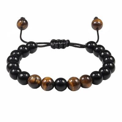 Fako Bijoux® - Natuurstenen Armband - Natuursteen - 8mm - Zwart & Tijgeroog - Bruin/Zwart