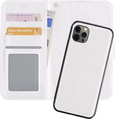 Hoes - 2 in 1 - Geschikt voor Apple iPhone 12 Pro Max - Met Uitneembare Hard Cover - Bookcase - Wallet Case - Met Pasjeshouder - Book Case - Uitneembaar - Pashouder - Kunstleer - Wit