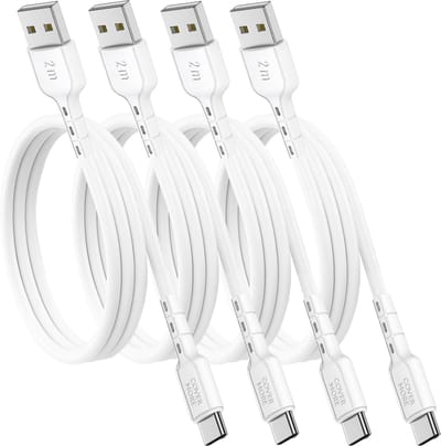 Usb A naar usb C kabel - 4 stuks - Usb C naar usb - Oplaadkabels voor smartphone, tablet, ereader, accessoires met usb C ingang - Voordeelpak - 2 meter - Wit