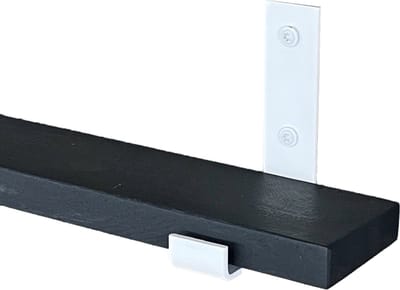 GoudmetHout® Wandplank Industrieel - 180 x 10 cm Muurplank - Zwart Eiken Hout - Decoratie Wandrek & Boekenrek - Hangplank Keuken - Wall Shelf + 2 Mat Witte Plankdragers van Staal