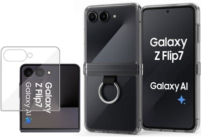 Hoesje met Ring & Screenprotector Geschikt voor Samsung Galaxy Z Flip 7 - Gehard Glas Cover + Shock Proof Case - Scharnier bescherming – Ring voor Grip - Transparant