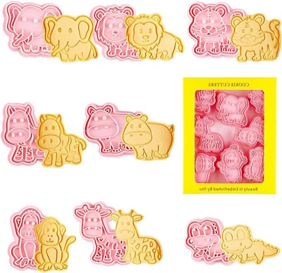 Set van 8 Dierlijke Koekjesuitsteekvormen, 3D Plastic Mallen voor Koekjes en Taarten Decoratie