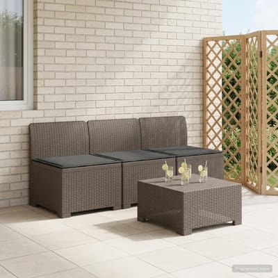 vidaXL - 3-Zits - Tu - bank - met - Kussens - Rattan - Look - 3-zits - PP - Lichtgrijs