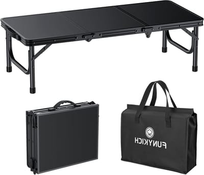 Opvouwbare Picknicktafel 3ft - Lichtgewicht Campingtafel met Dikke Aluminium Poten, Inclusief Draagtas, Perfect voor Strand, Kamperen en Feestjes, Zwart