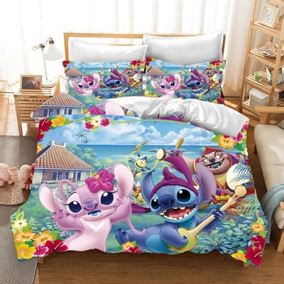 Stitch Print Slaapkamer beddengoed set dekbedovertrek Kerstcadeaus Comforte Cartoon Met kussensloop geschikt voor kinderen en volwassenen AU Single(140*210cm)3pcs