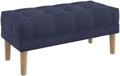Zitbankje met knooptufting - Gestoffeerd voetenbankje - Comfortabel zitten - Vlekbestendige stof - 100 cm breed - Naturel Navy Blue