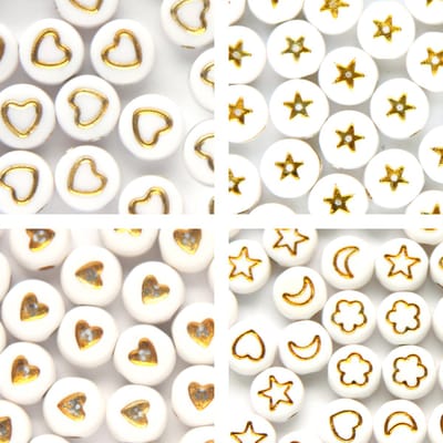Principessa symbolenkralen set – Hartjes – Sterretjes – Symbolen – Unieke mix 200 stuks – Wit/Goud – 7mm kraal
