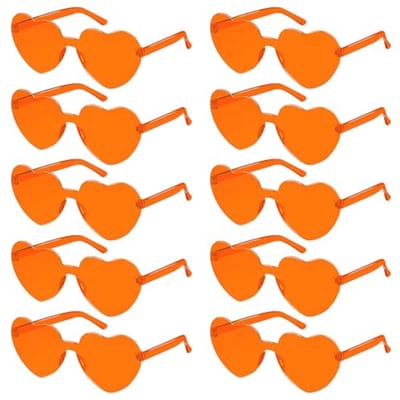 Rimless Heart-Shaped Sunglasses Set - 10 Colorful Party Glasses for Adults and Kids